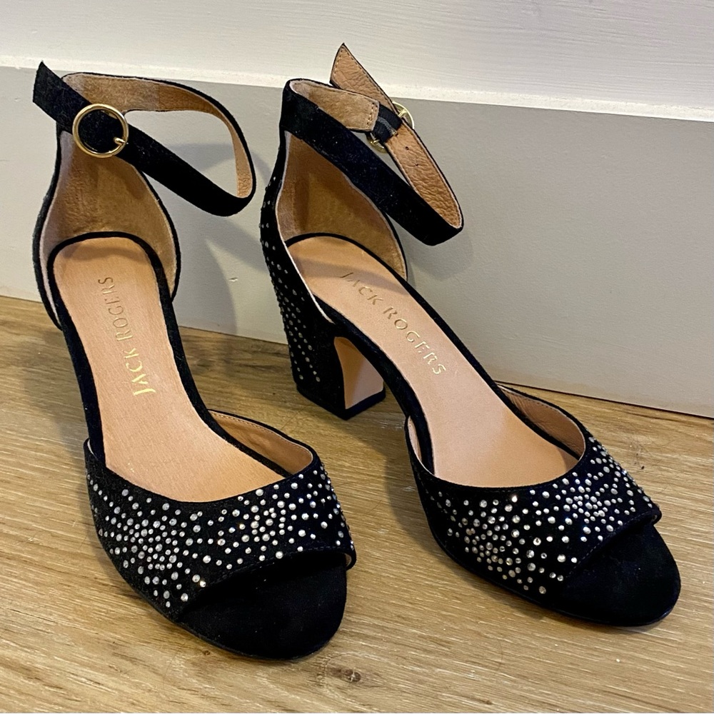 Retro Black Rhinestone Heels